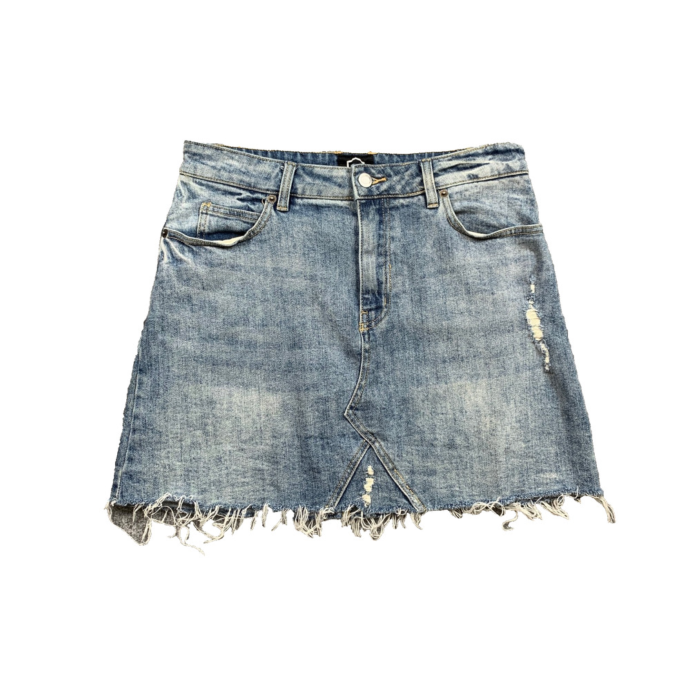 RVCA Skirt Womens 29 Denim Siena High Rise Raw Hem Zip Fly Pocket Stretch Mini